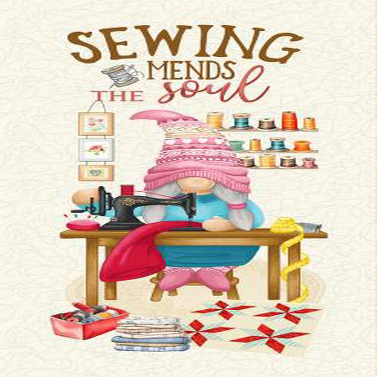 Cream Sewing Gnomes Panel 248243 CD3552-Cream