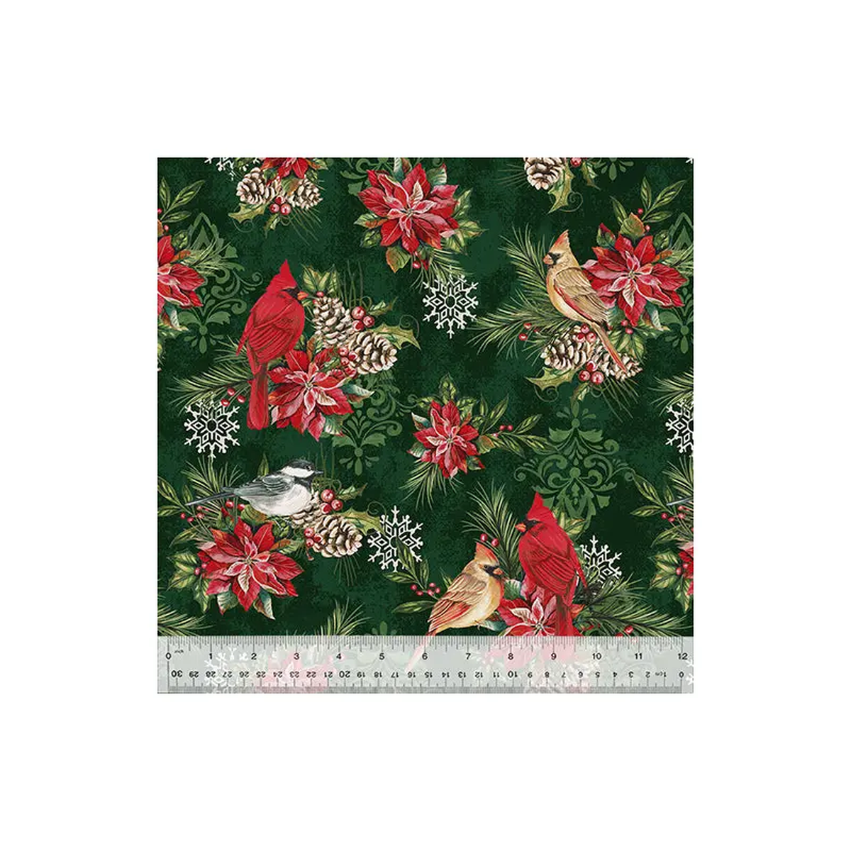 Holiday Greetings Jean Plout 53603-1 Pine Winter Songbirds Cotton