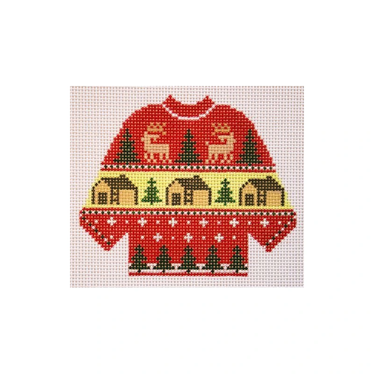 Silver Needle Cabins Sweater Ornament Needlepoint Canvas