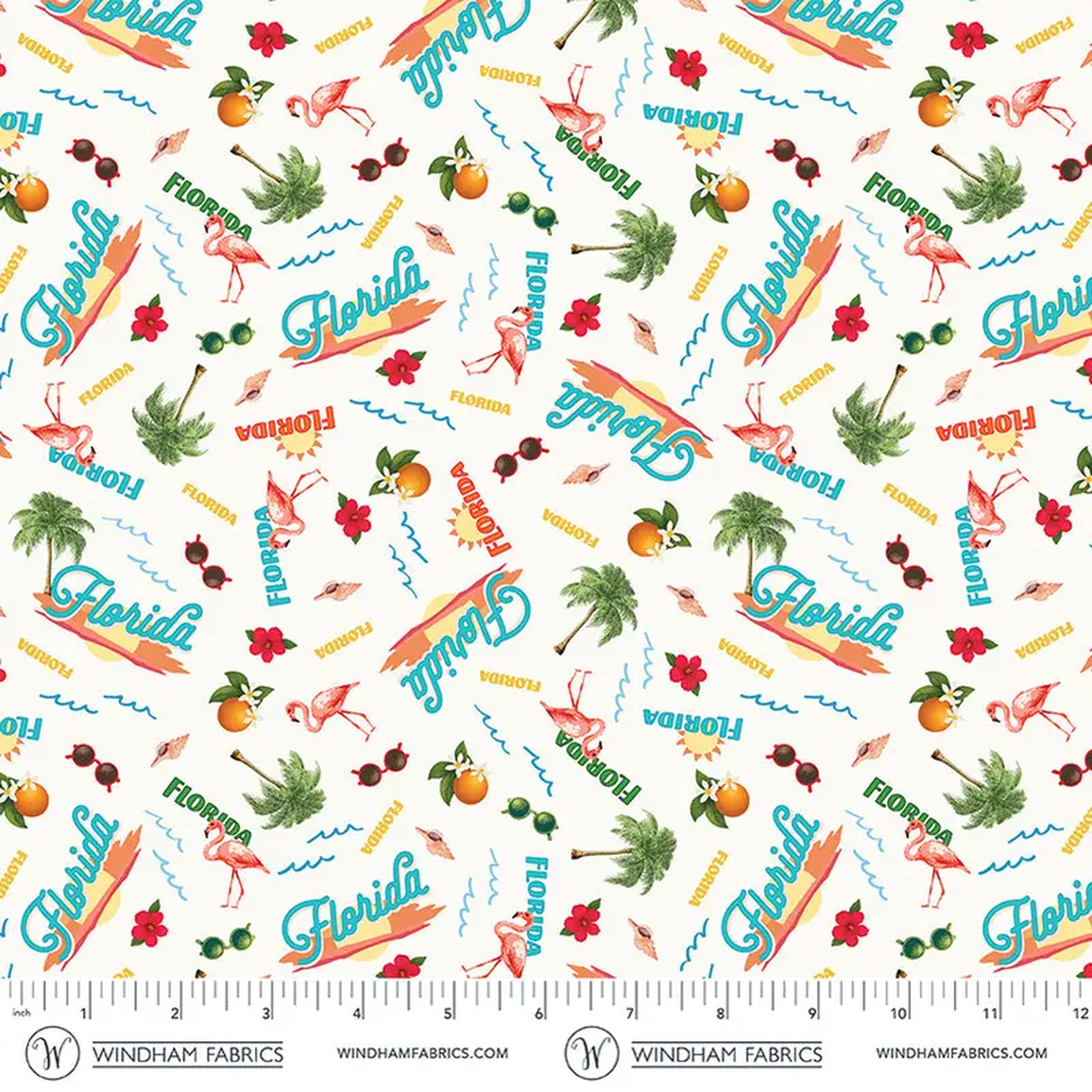 Florida Shop Hop 2026 Whistler Studios 55120D-8 White Visit sunny Florida Cotton