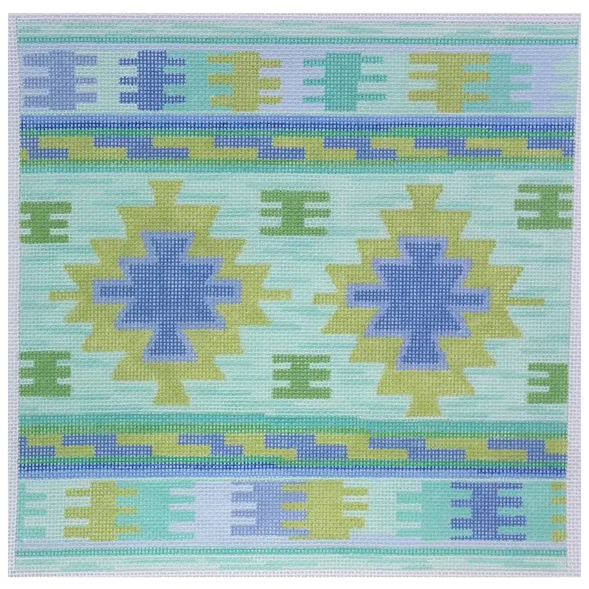 Kate Dickerson Needlepoint Collections Dhurrie Square Blues 038 Greens Needlepoint Canvas