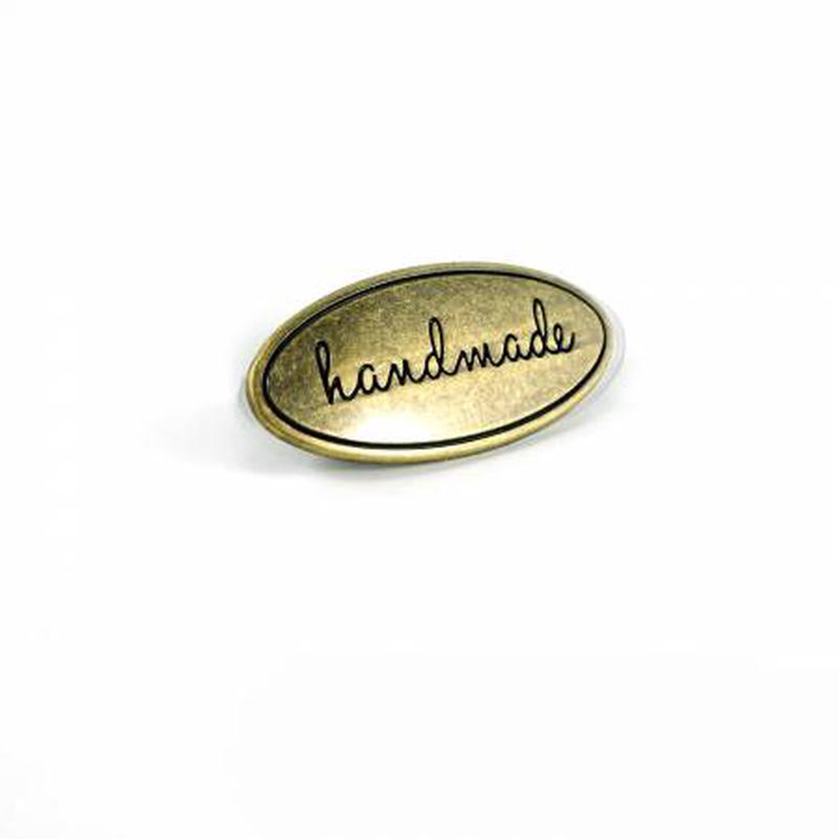 Bag Label Handmade Oval Script Antique Brass