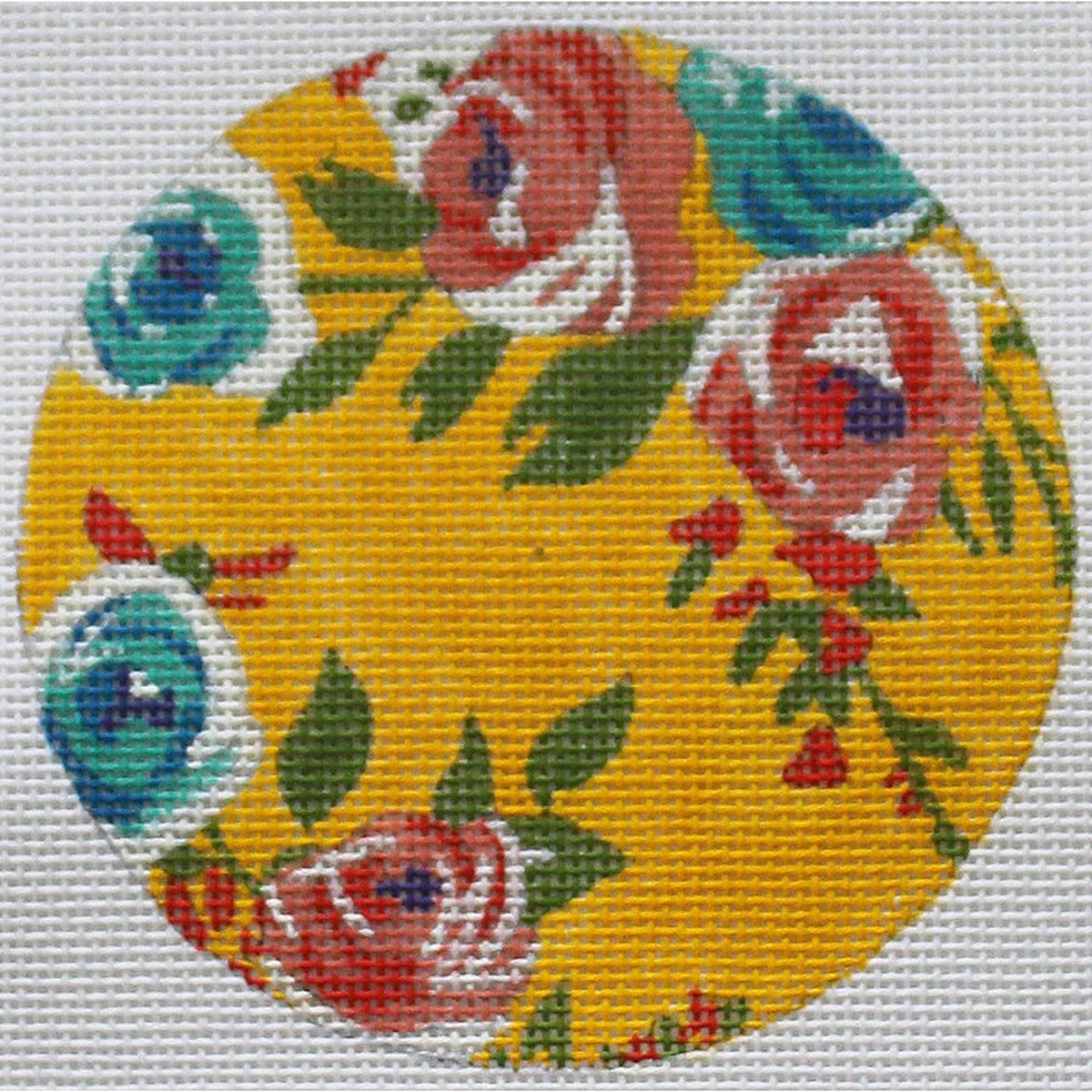 PLD Designs Steve Haskamp Roses On Yellow Ornament Needlepoint Canvas