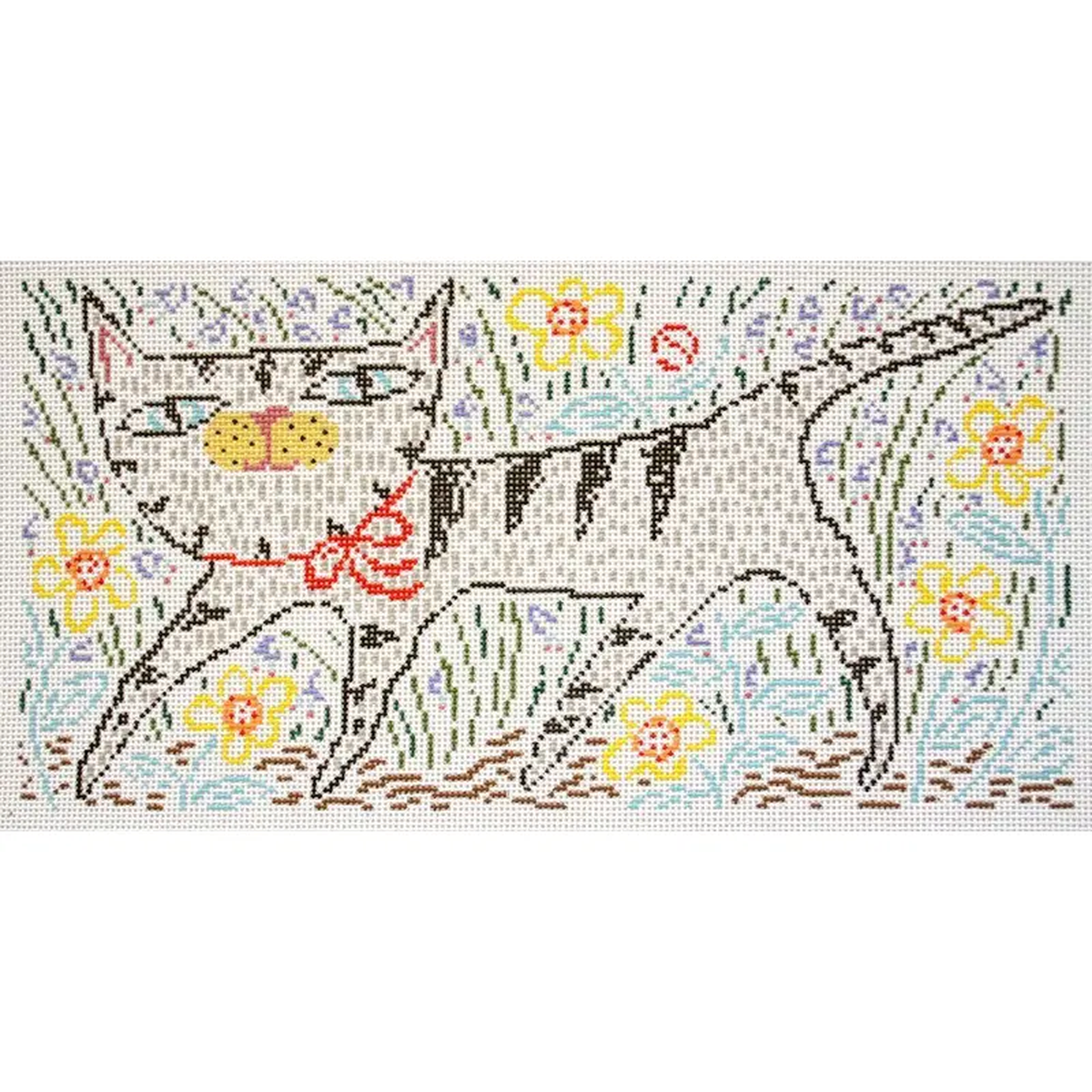 Birds of a Feather Garden Cat Needlepoint Canvas
