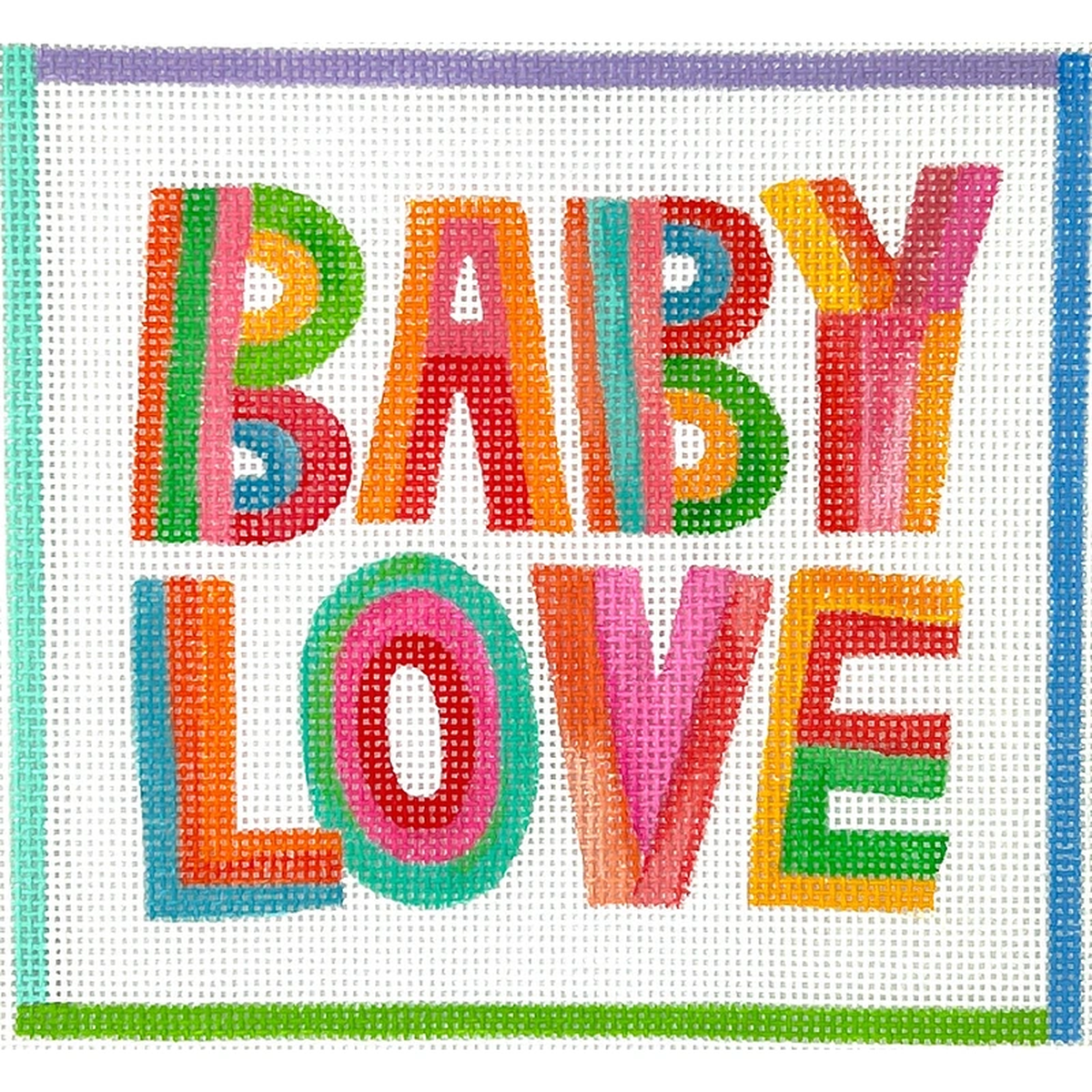 Kate Dickerson Needlepoint Collections Shannon Snow Baby Love In Colorful Striped Letters Needlepoint Canvas