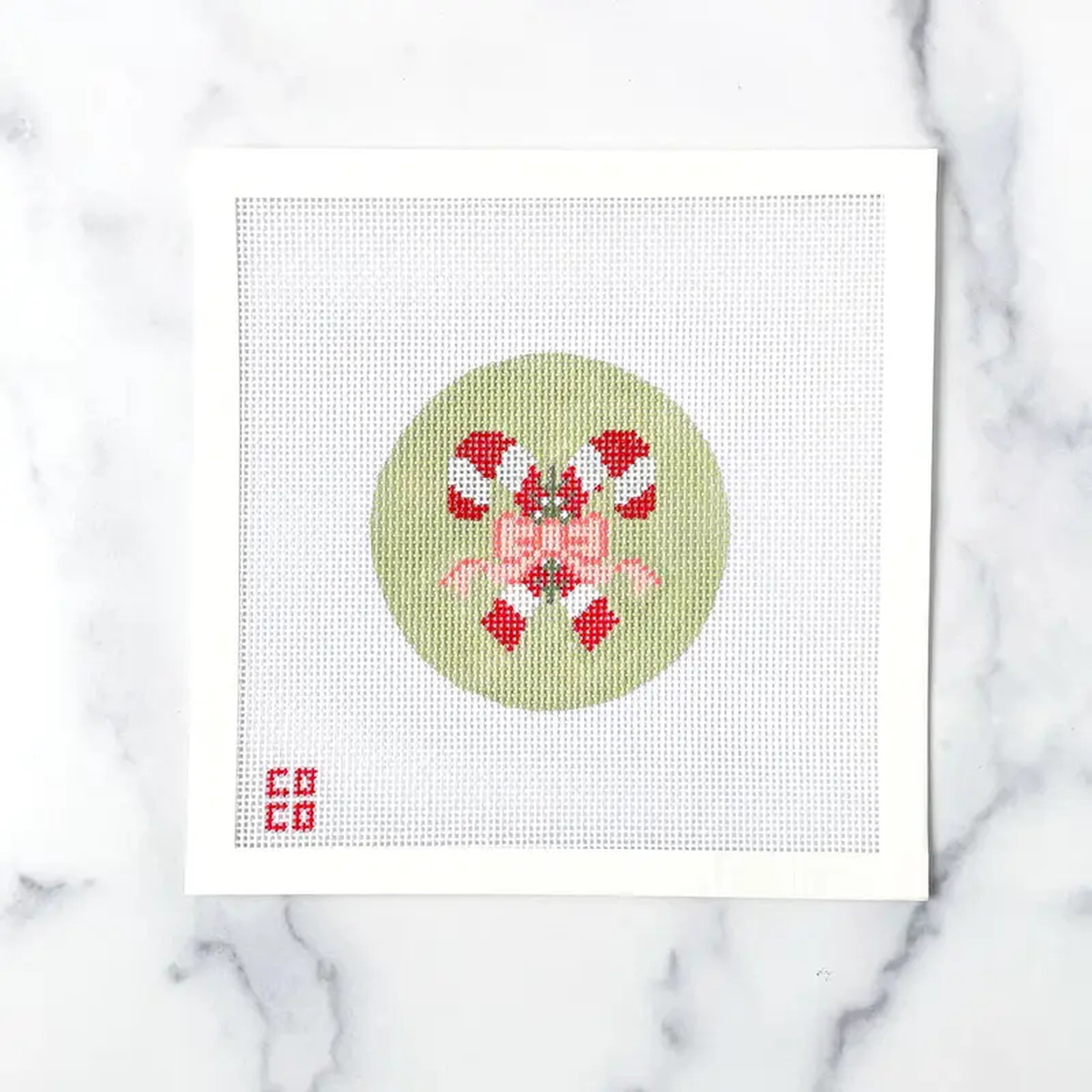 Coco Frank Candy Cane Round Needlepoint Canvas