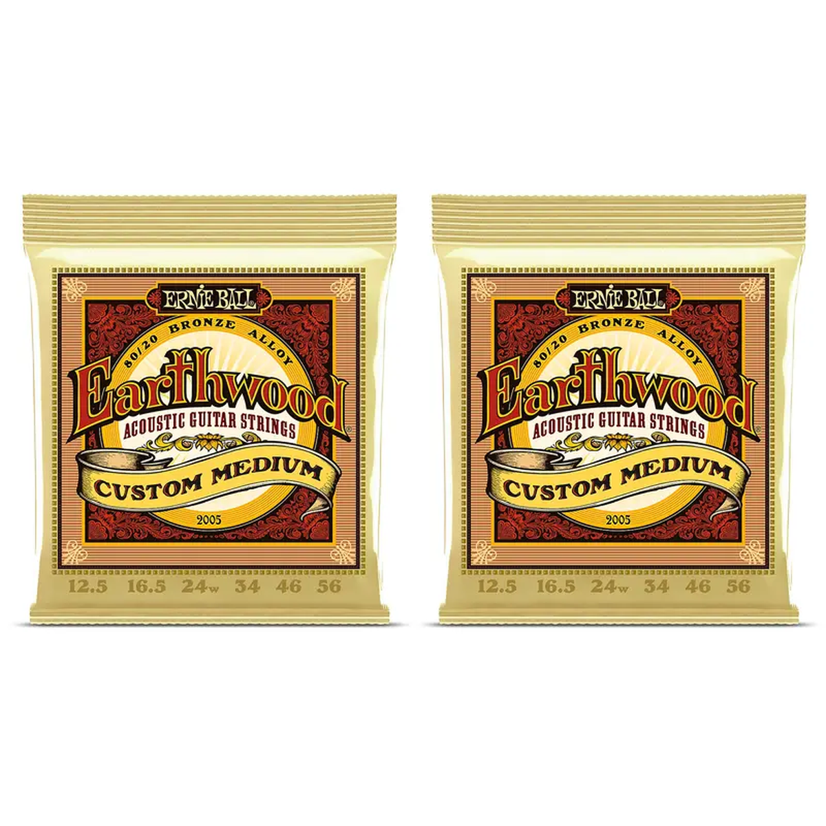 Ernie Ball 2005 Earthwood 8020 Custom Medium Acoustic Strings 2-Pack