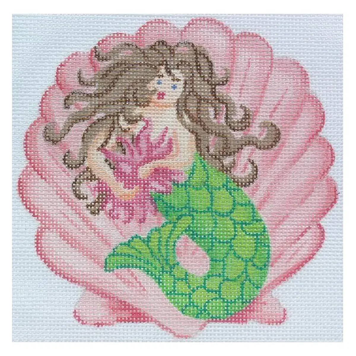 Kate Dickerson Needlepoint Collections Mermaid On Scallop Shell Needlepoint Canvas