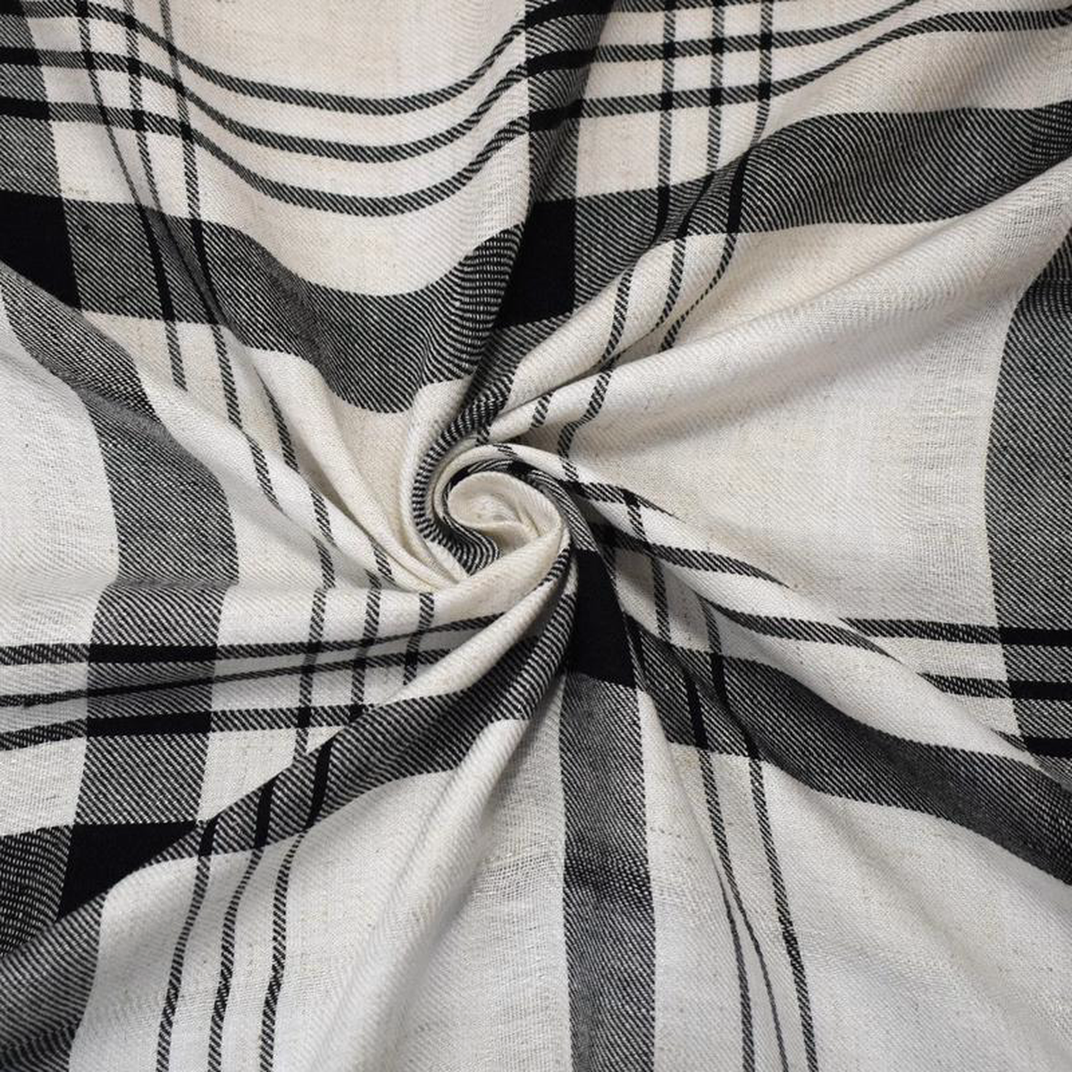 White-Beige-Black Rayon-Cotton Famous Maker Plaid Twill Woven Fabric