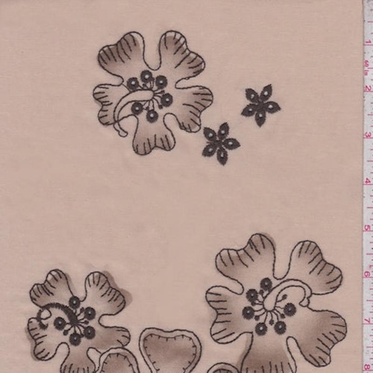 1 34 YD PC-BeigeMocha Embroidered Hibiscus Lawn Fabric
