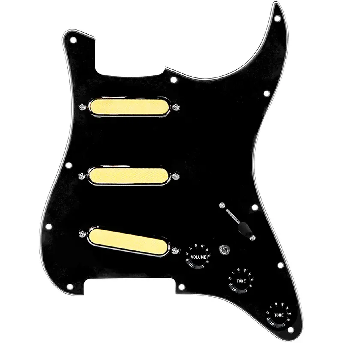 920D Custom Gold Foil Loaded Pickguard For Strat With Black Pickups and Knobs and S7W-MT Wiring Harness
