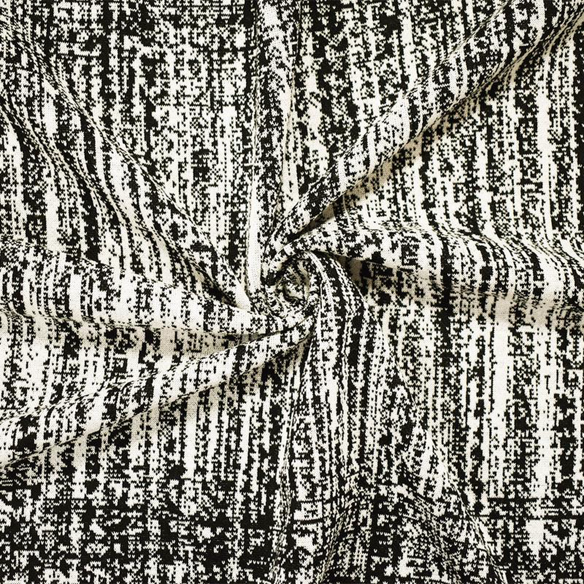 Black-White Poly-Cotton Stretch Spandex Abstract Double Knit Fabric