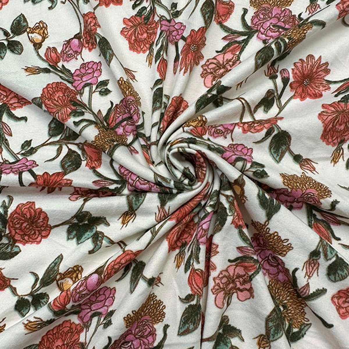 1 78 YD PC-Ivory Floral Double Brushed Jersey Knit Fabric