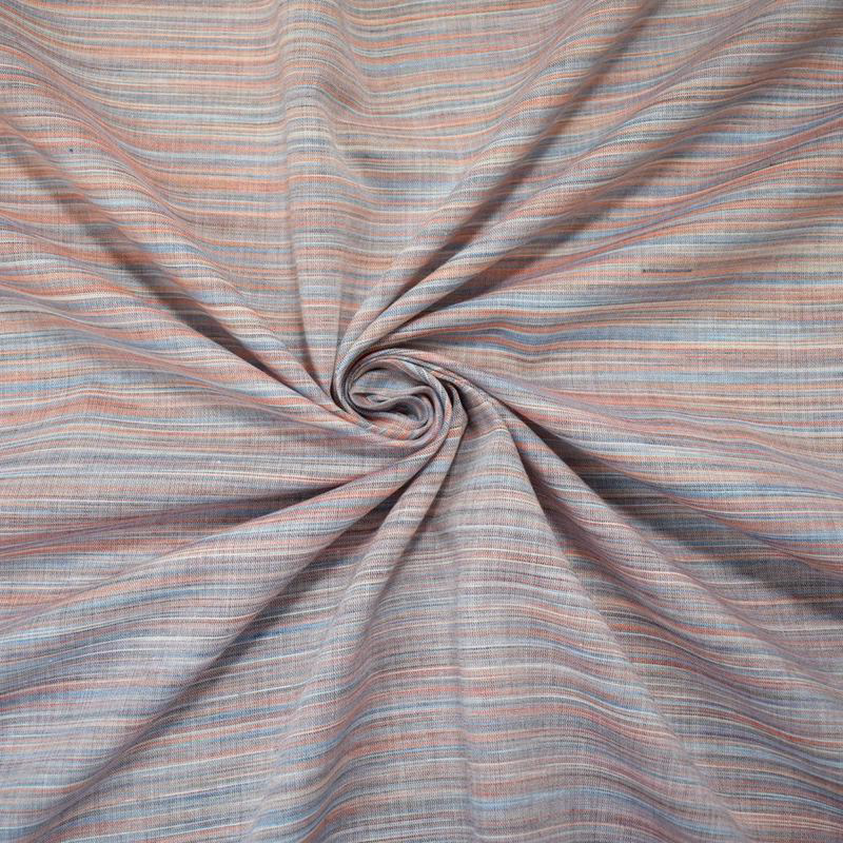 Blue-Orange-Multi Cotton Famous Maker Slub Horizontal Stripe Woven Fabric