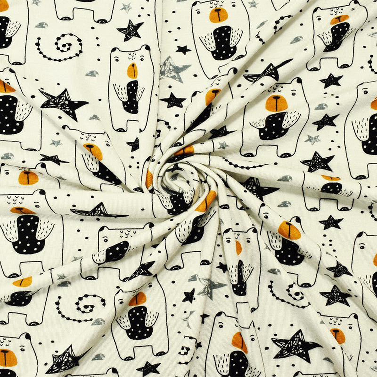 Black-Multi Rayon Modal Bear Star Print Stretch Spandex Jersey Knit Fabric