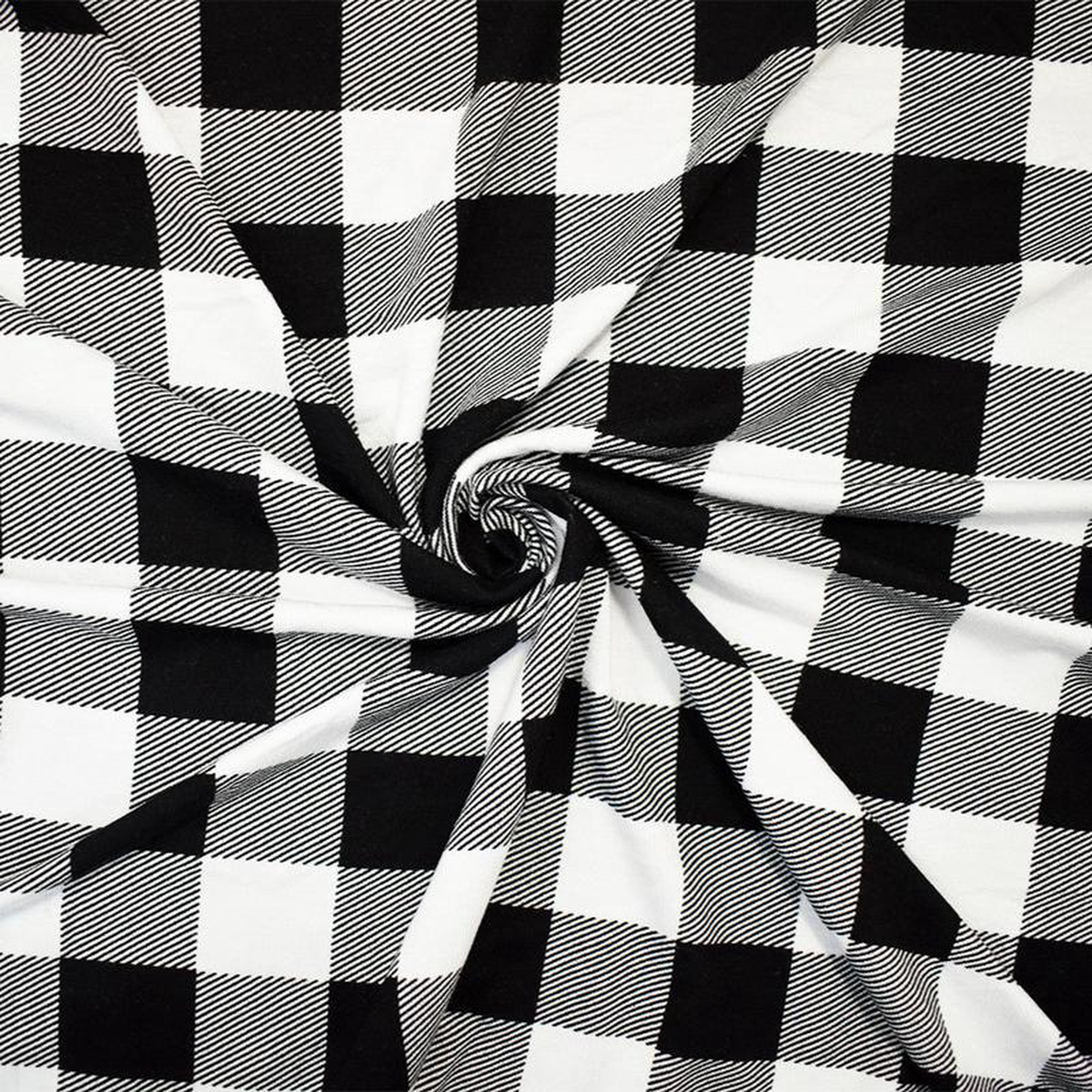 Black-White Rayon Modal Gingham Printed Stretch Spandex Jersey Knit Fabric
