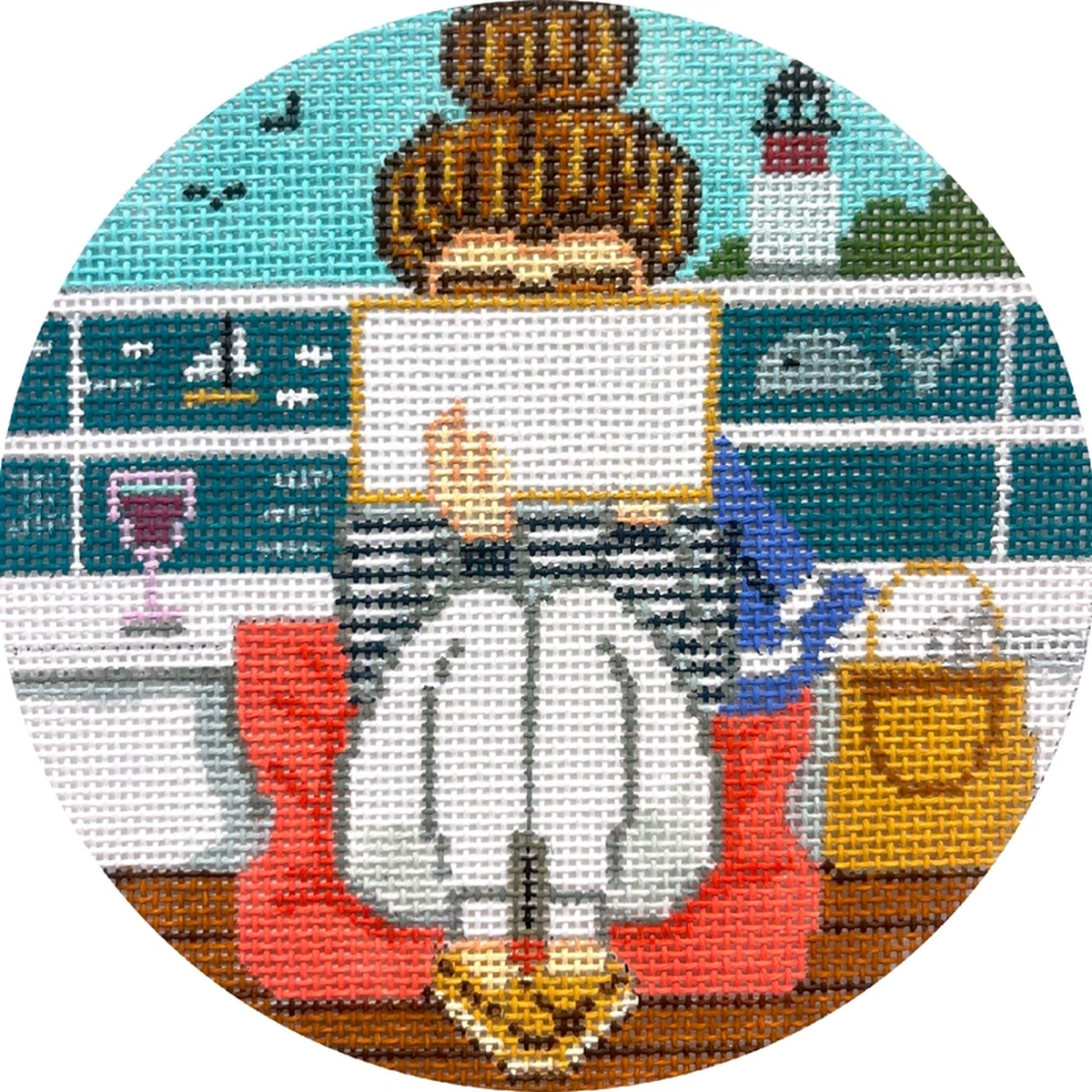 Alice Peterson Co Gayla Elliot Stitching Girl Sailing Needlepoint Canvas