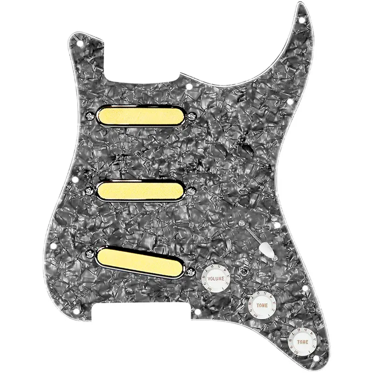920D Custom Gold Foil Loaded Pickguard For Strat With White Pickups and Knobs and S7W-MT Wiring Harness