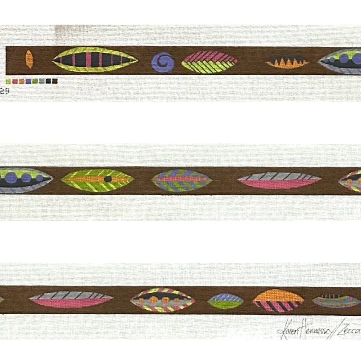 Zecca Brown Horizontal Leaves Belt Needlepoint Canvas