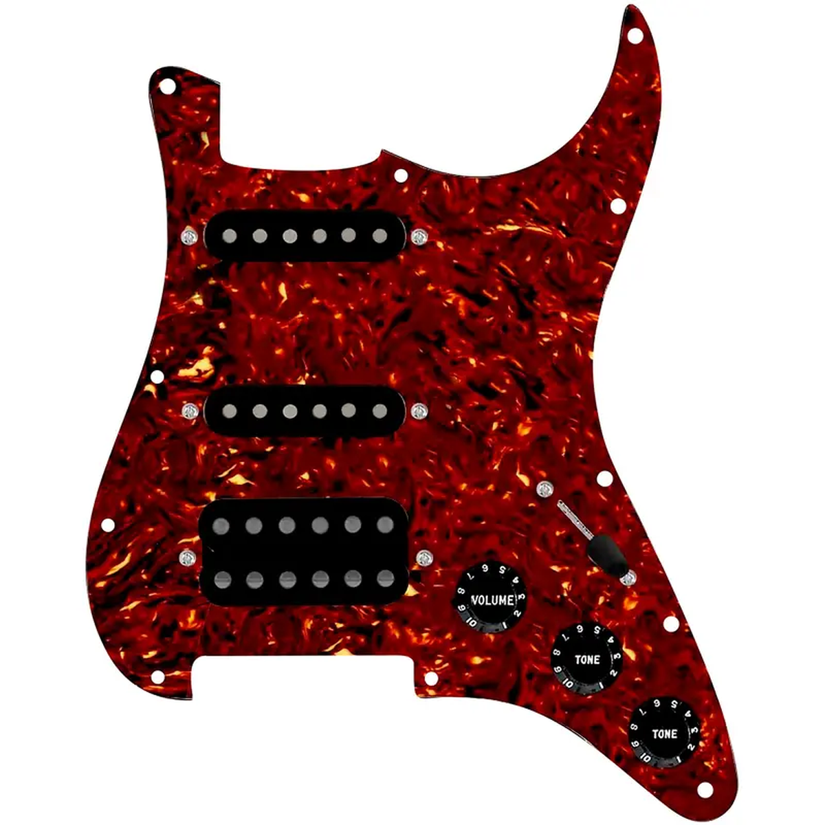 920D Custom HSS Loaded Pickguard for Strat With Uncovered Cool Kids Humbucker Black Texas Grit Pickups 038 Black Knobs