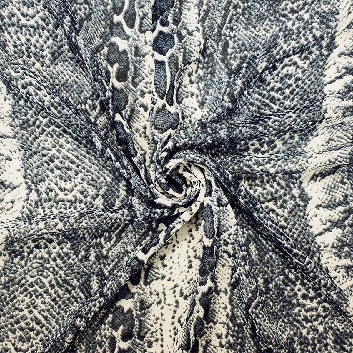 Black-Gray-Ivory Poly Reptile Printed Chiffon Woven Fabric