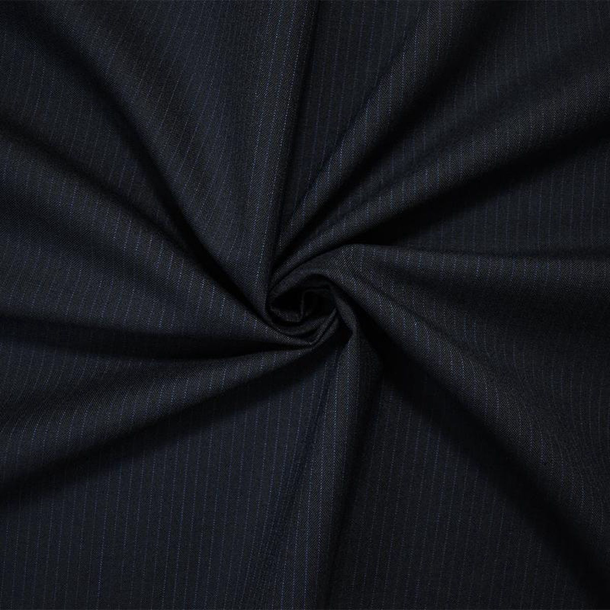 Black-Blue Wool-Polyester Japanese Vertical Stripe Shirting Woven Fabric