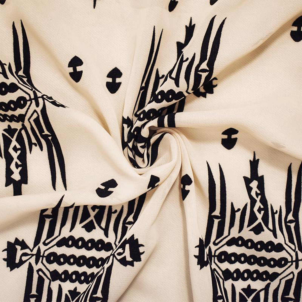 Beige-Black Poly Poly Abstract Aztec Velvet Flocked Chiffon Woven Fabric