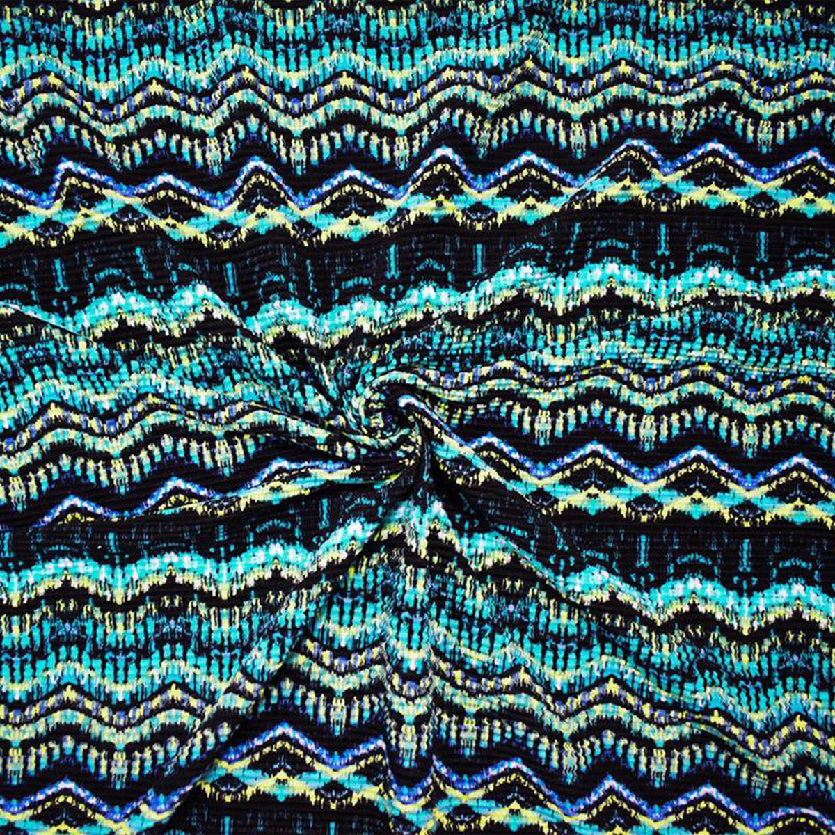 Black-Multi Poly Stretch Spandex Abstract Print Pleated Jersey Knit Fabric