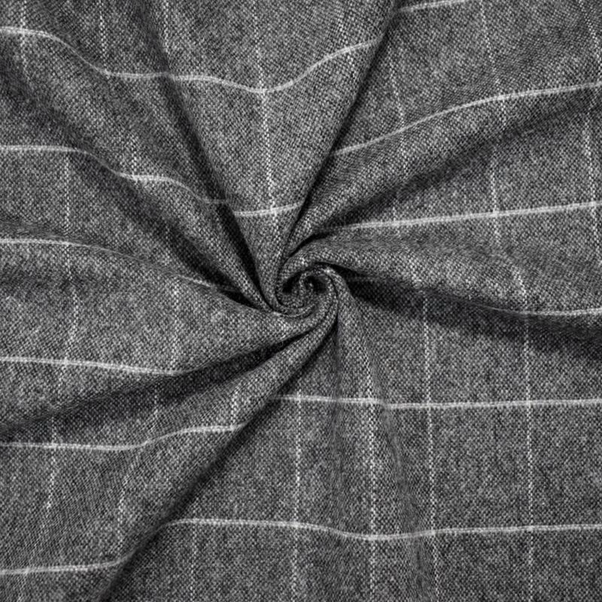 Black-Gray Wool Poly Japanese Grid-Check Woven Jacketing Fabric