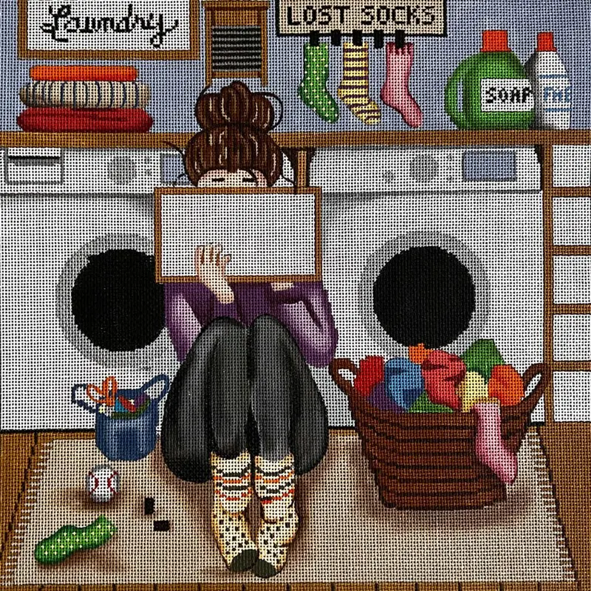 Alice Peterson Co Gayla Elliott Stitching Girl Laundry Needlepoint Canvas