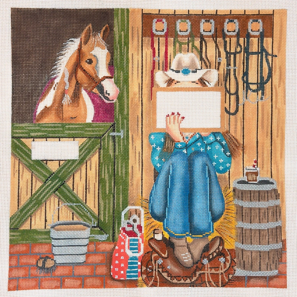 Alice Peterson Co Gayla Elliott Stitching Girl Horse Needlepoint Canvas