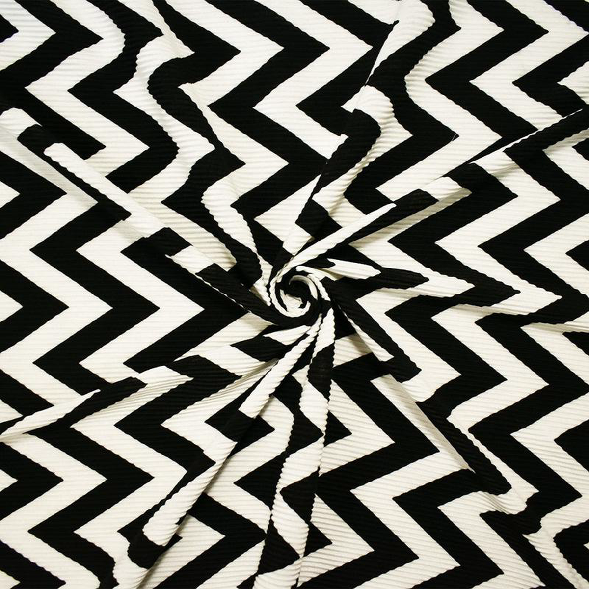 Black-White Poly Stretch Spandex Chevron Print Pleat Interlock Knit Fabric