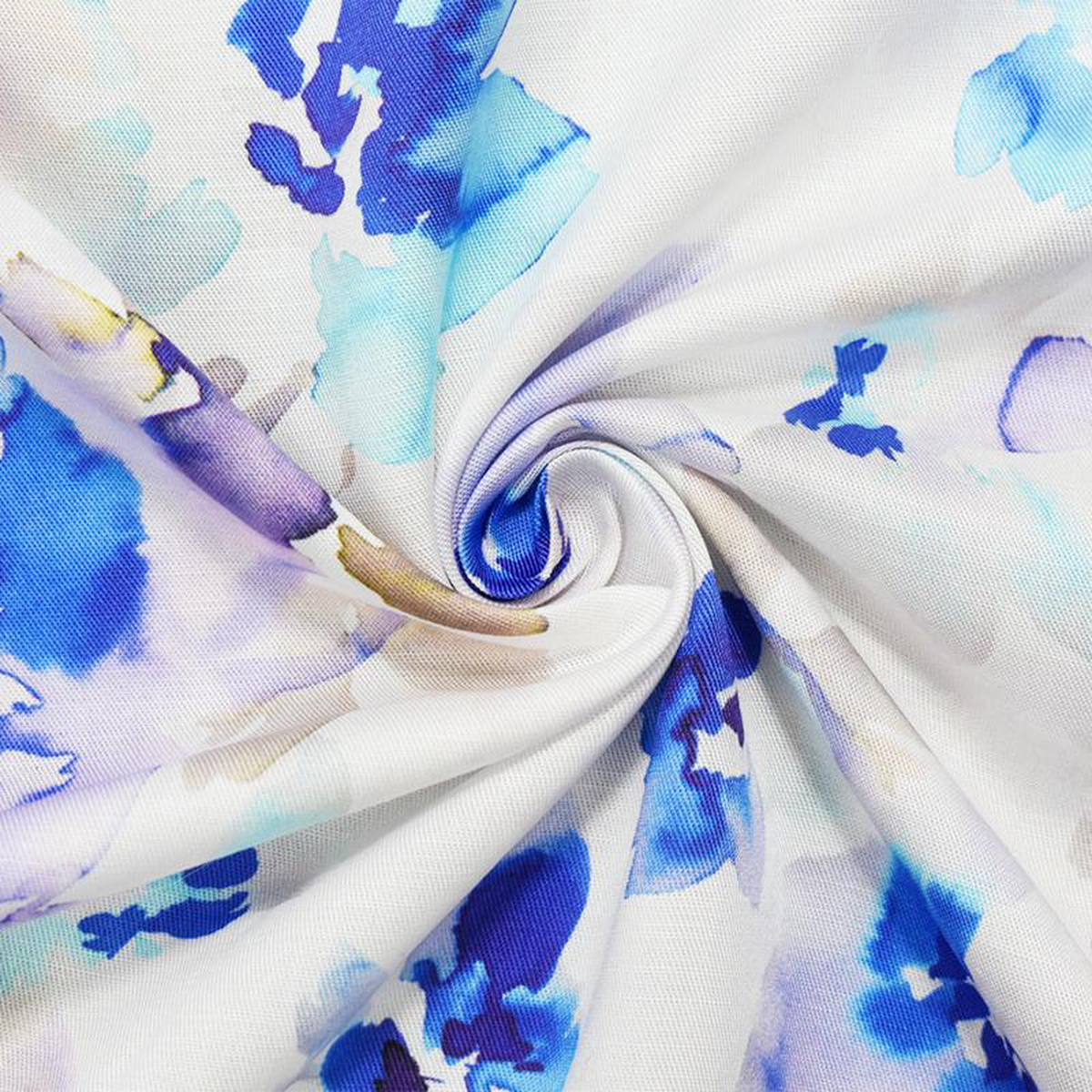Blue-White-Multi Rayon Watercolor Floral Printed Twill Woven Fabric