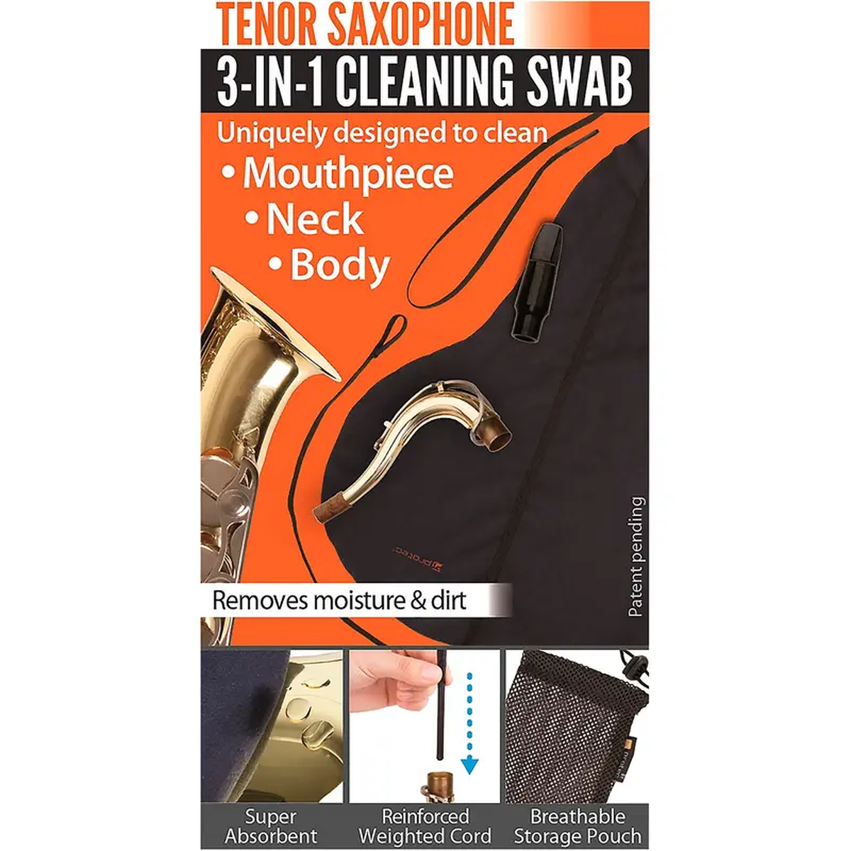 Protec 3-in-1 Tenor Saxophone Swab (Body Neck and Mouthpiece)