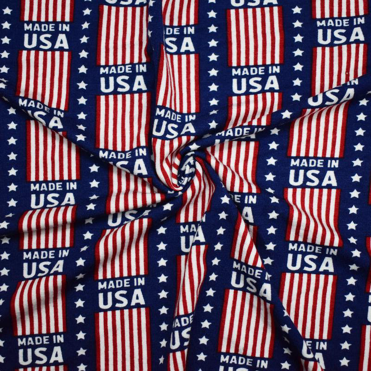 Blue-Red-Multi Rayon Modal USA Print Stretch Spandex Jersey Knit Fabric