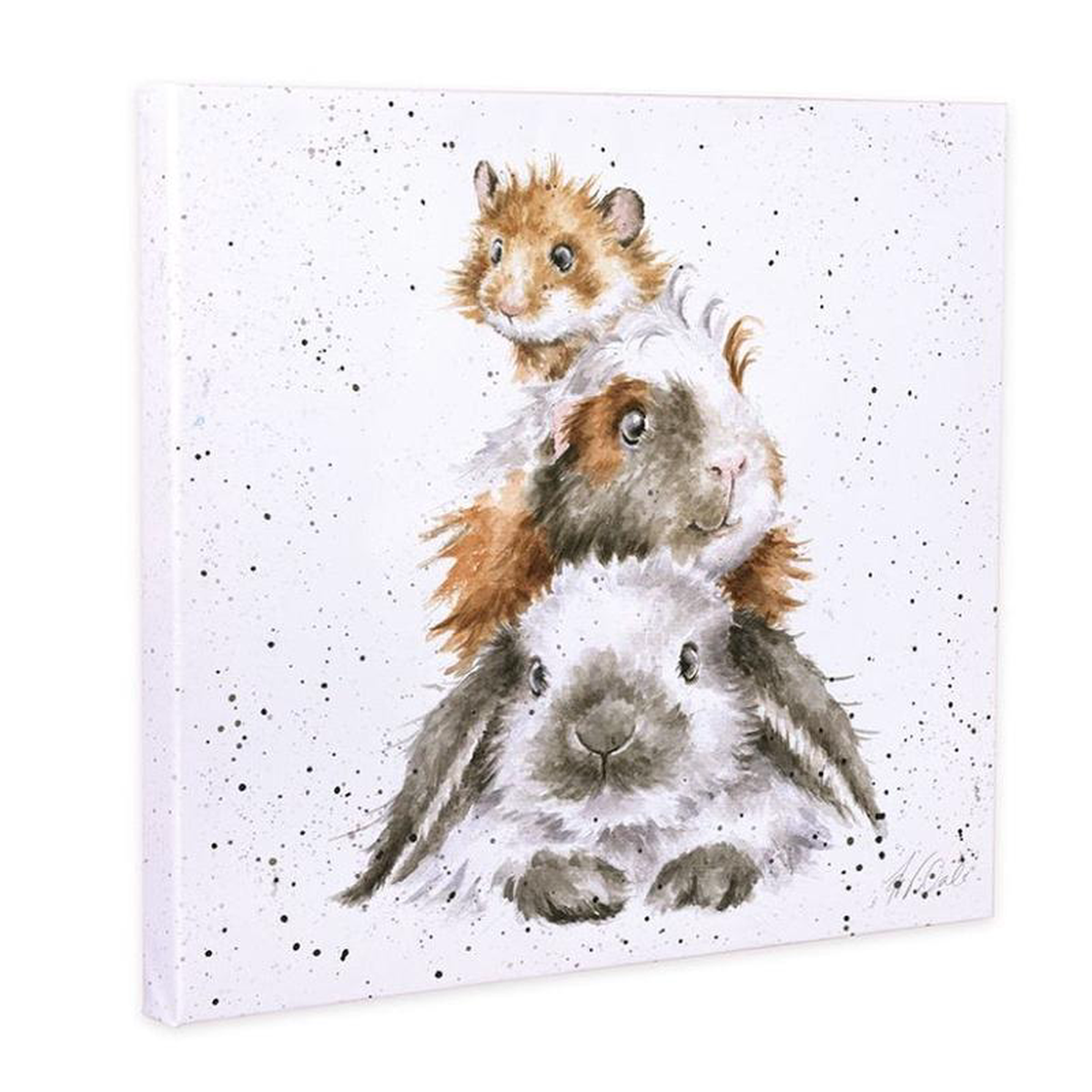 Wrendale 8217Piggy in the Middle8217 Guinea Pig 038 Rabbit Canvas 20cm