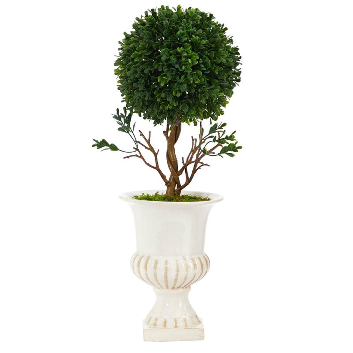 19 Boxwood Topiary Artificial Tree in White Urn UV Resistant (IndoorOutdoor)