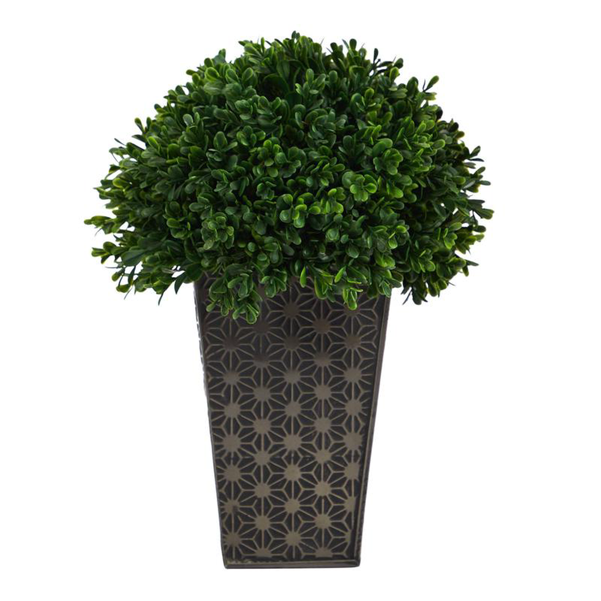 13 Boxwood Topiary Artificial Plant in Embossed Black Planter (IndoorOutdoor)