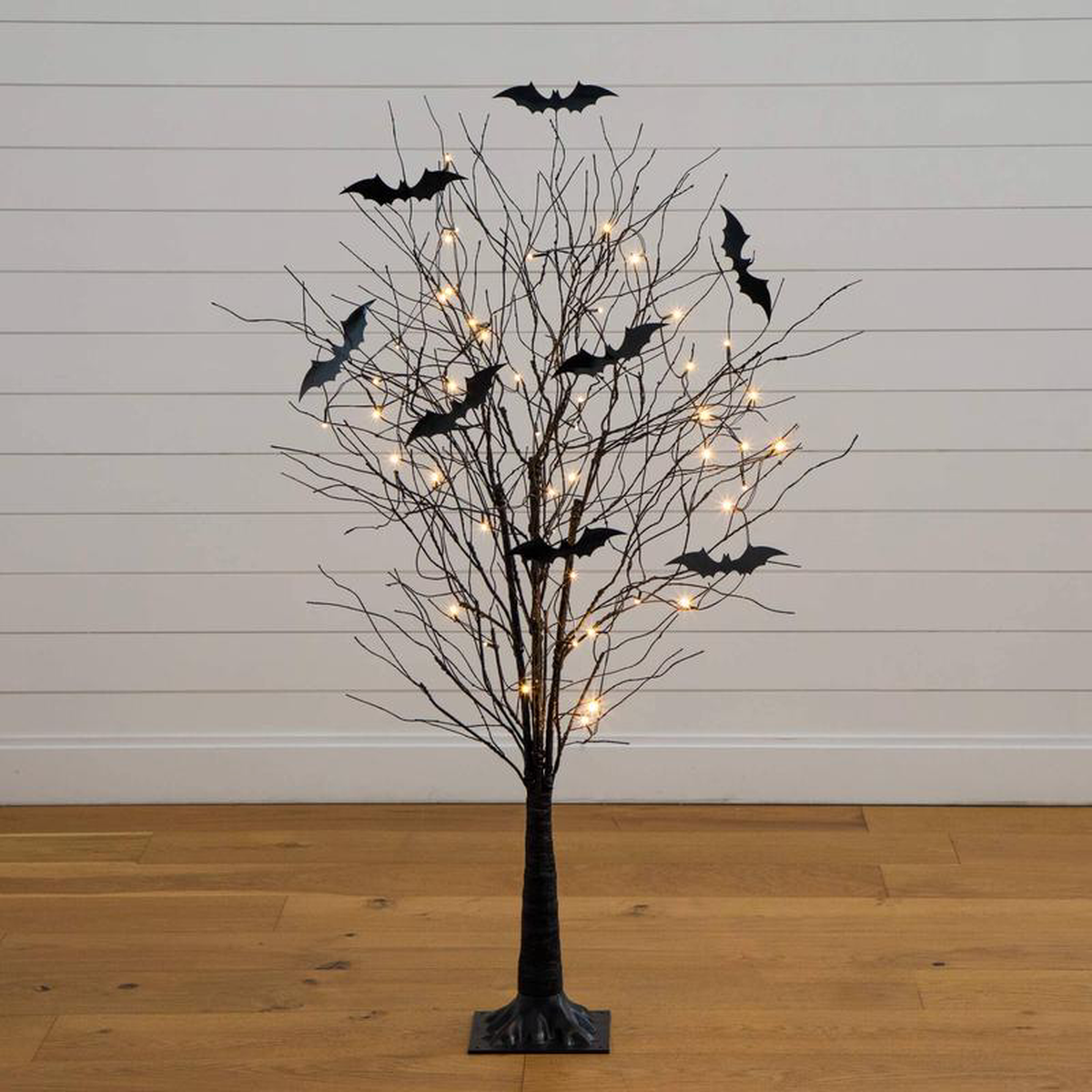 58217 Pre-Lit Artificial Halloween Black Twig Tree with Bats and 50 Warm White LED Lights