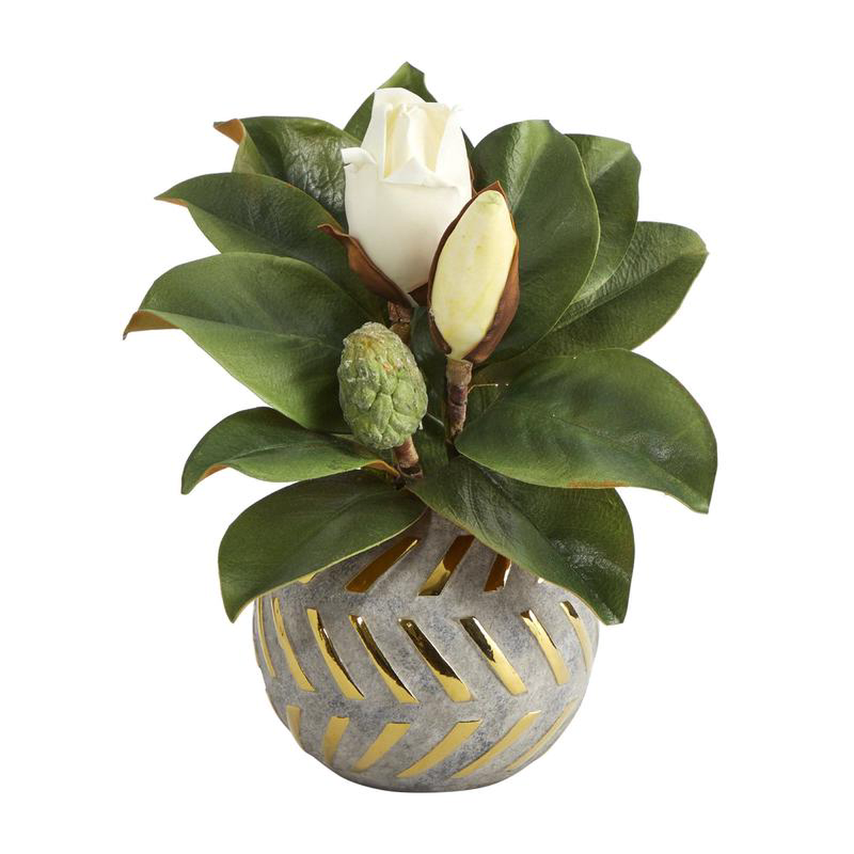 12 Magnolia Artificial Plant in Planter with Gold Trimming