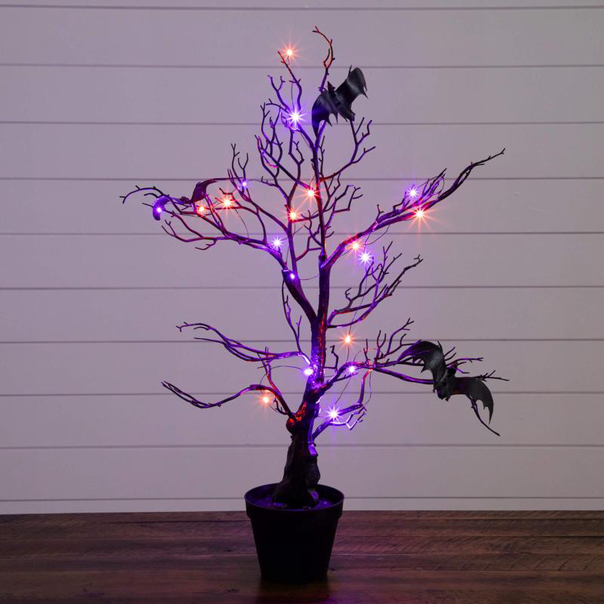 28217 Pre-Lit Artificial Halloween Black Spooky Twig Tree with Bats and 40 Orange 038 Purple LED Lights