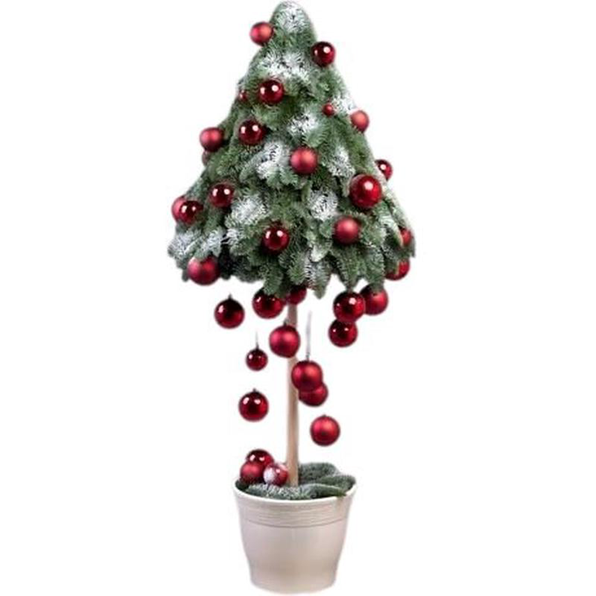 Trendy Snowing Tree Arrangement Red Baubles Drops
