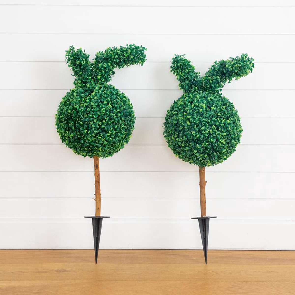 28217 UV Resistant Artificial Easter Bunny Boxwood Topiary with Integrated Ground Stake (IndoorOutdoor) 8211 Set of 2