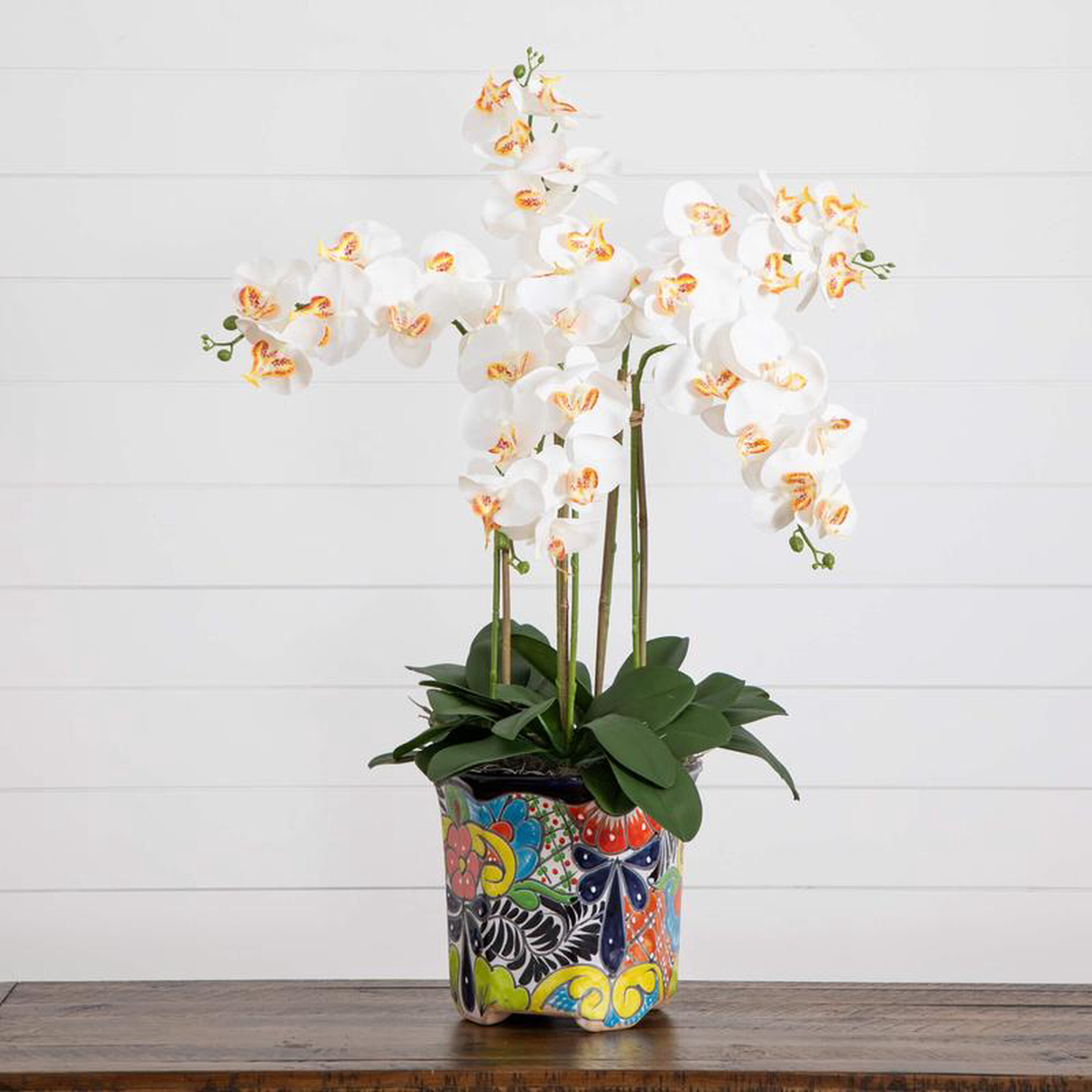 36 Artificial Large Orchid Arrangement in Handmade Mexican Talavera Ceramic Planter