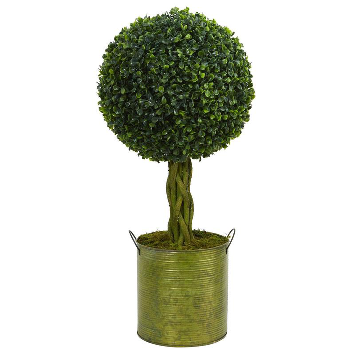 2 Boxwood Ball Topiary Artificial Tree in Green Tin (IndoorOutdoor)