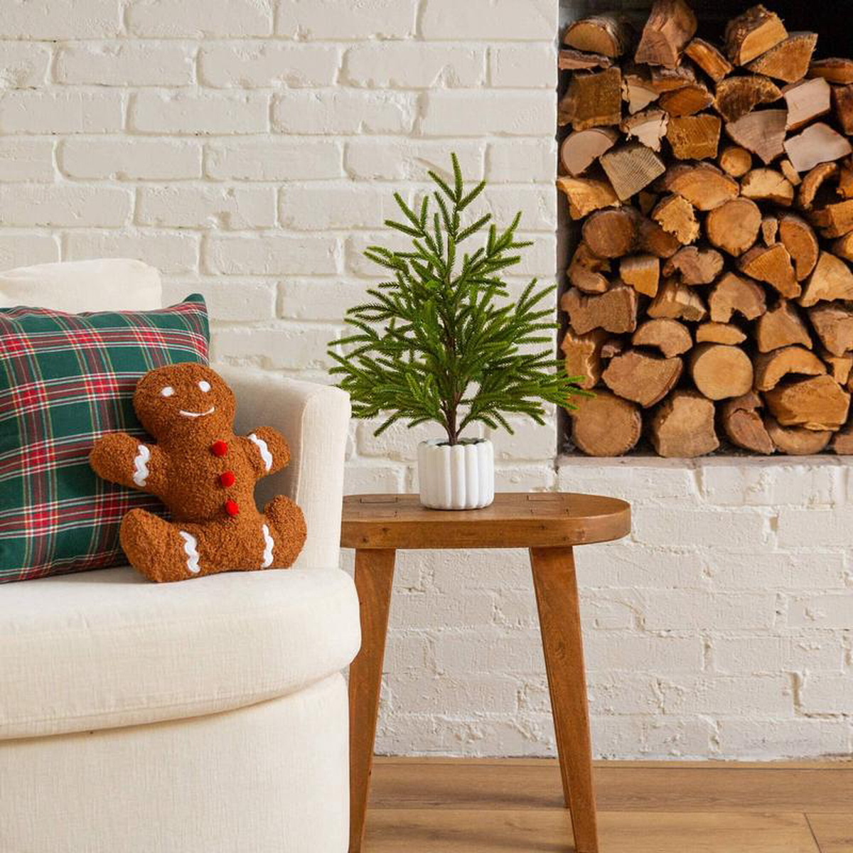 228221 Artificial Real Touch Norfolk Island Pine in White Decorative Planter with Natural Look