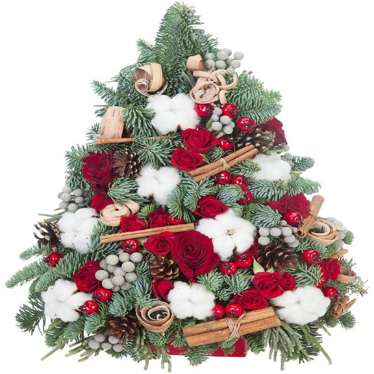 Festive Tree Box Arrangement with Fresh Roses A Festive Elegance Box