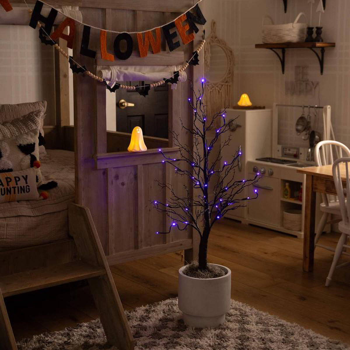 38217 Pre-Lit Halloween Deluxe Black Twig Artificial Tree with 36 Orange 038 Purple LED Lights