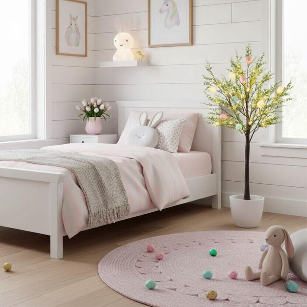 38217 Pre-Lit Artificial Easter Egg Twig Tree with Greens and 40 Warm White LED Lights