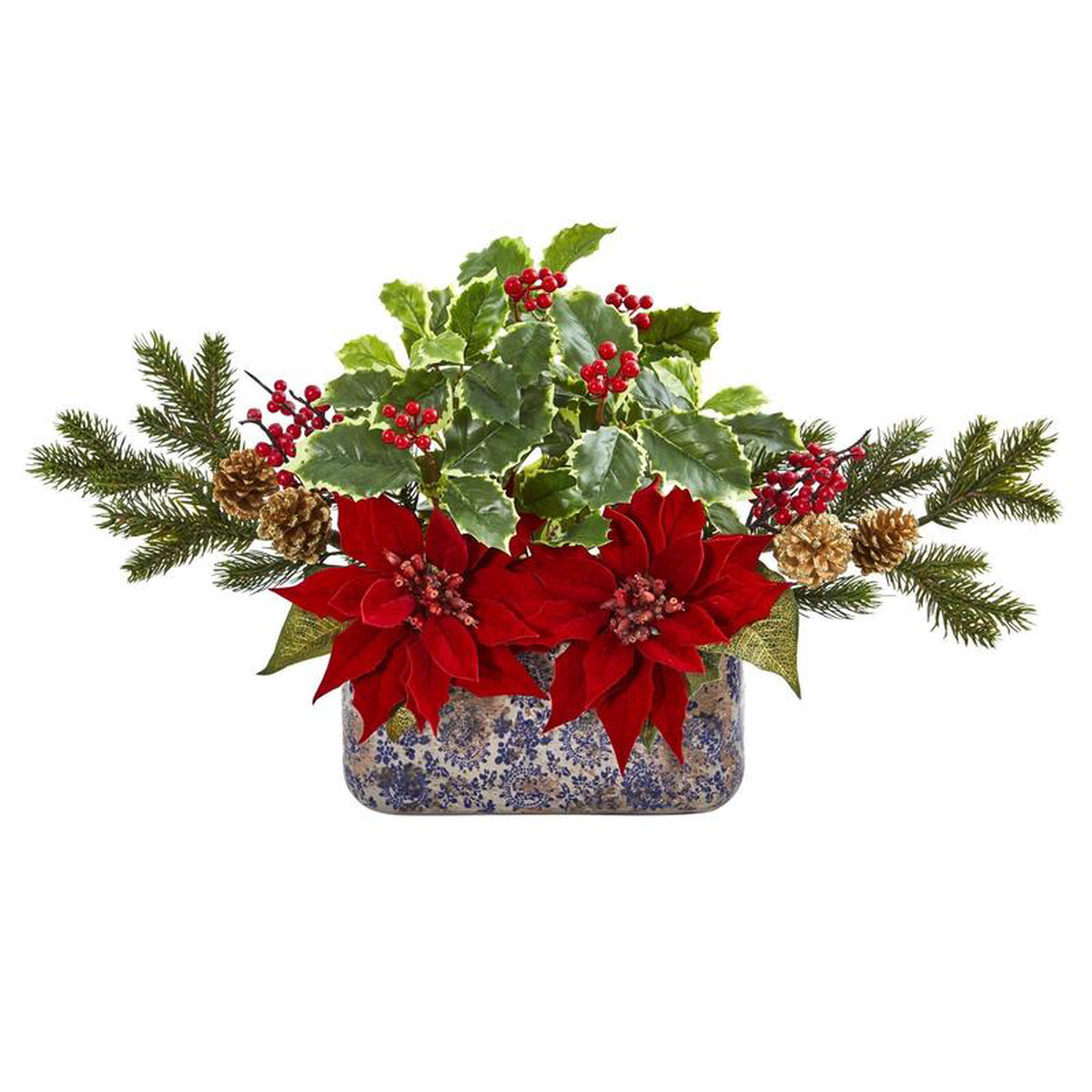 158221 Poinsettia Berry and Holly Artificial Arrangement in Vase8221